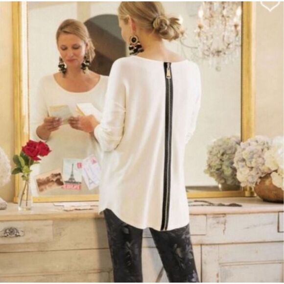Soft Surroundings Marguiles Zip Back Tunic Sweater Top Ivory Size S - Picture 1 of 12